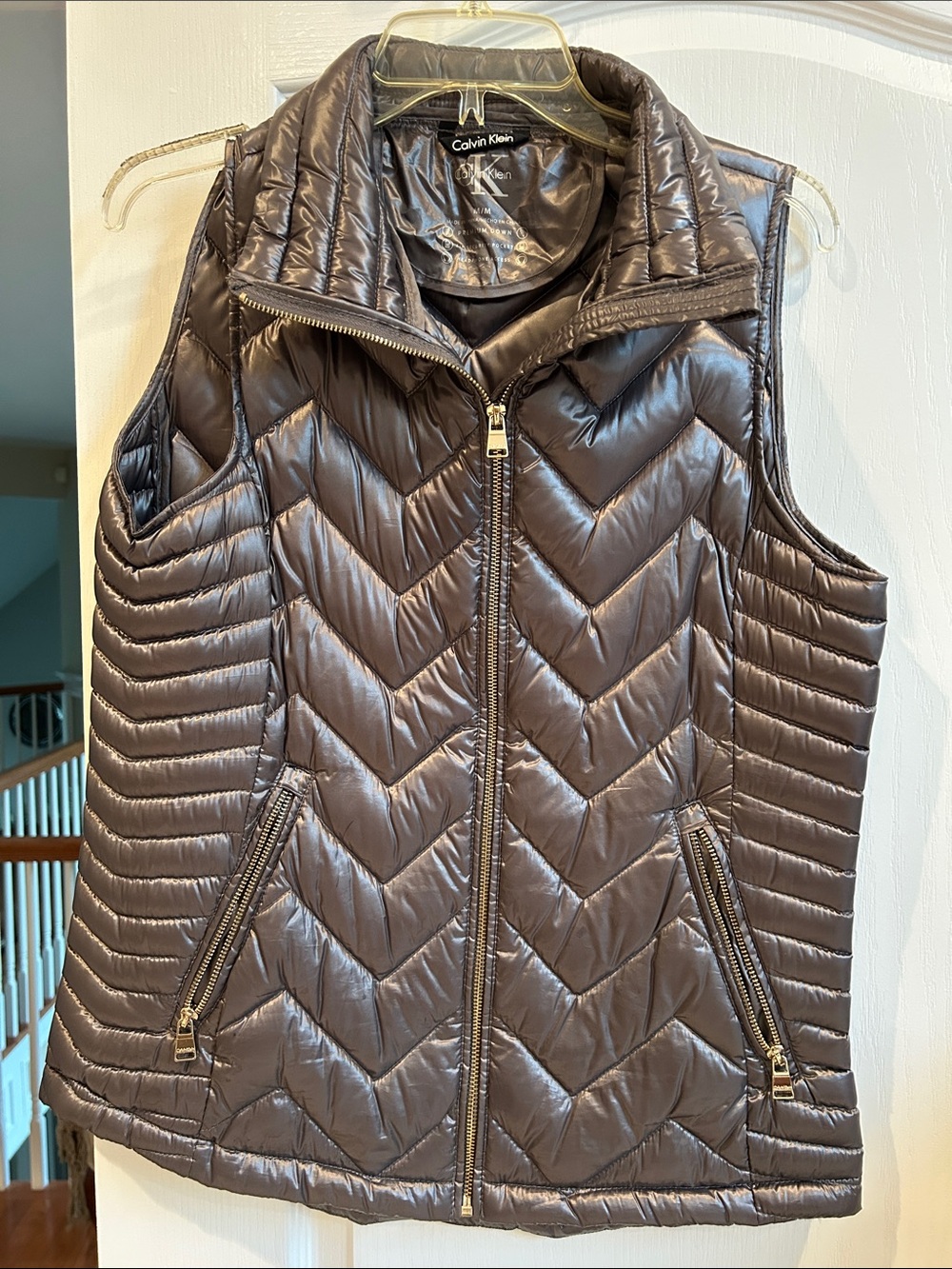 Calvin Klein Quilted Puffer Vest in Shiny Brown